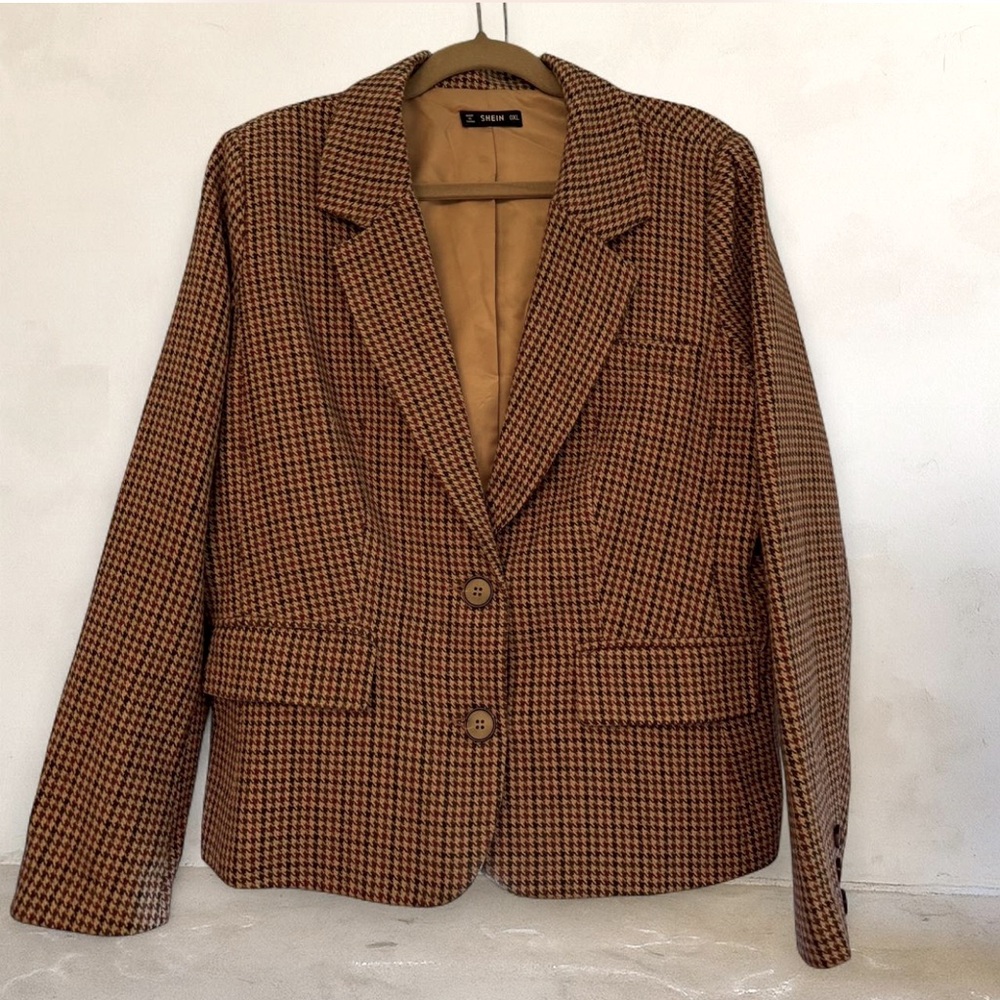 SHEIN Brown Houndstooth Blazer